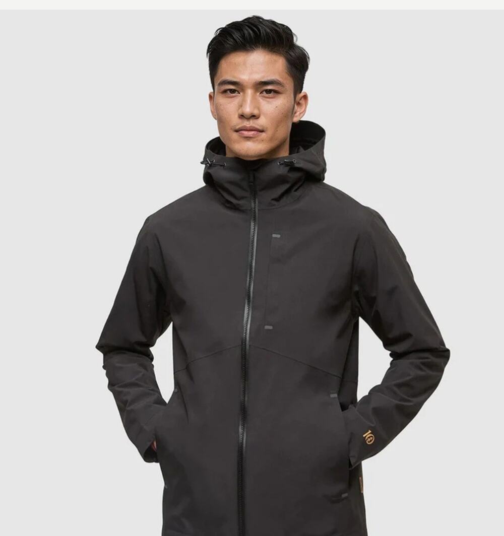Tentree Nimbus Rain Jacket Men L Meteorite Black Raincoat NEW
